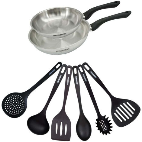 Set 2 poêles 20 et 24 cm en inox et 6 ustensiles Fackelmann Geneva