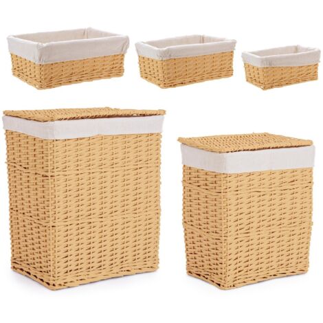 Set 2 porta biancheria "Alesha" beige rettangolare 3 ceste in vimini e trucioli