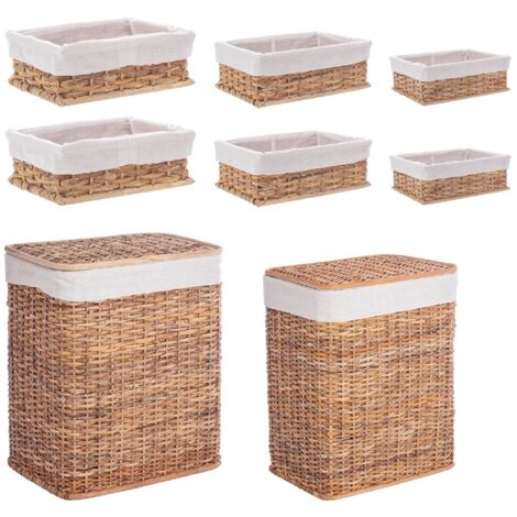 Set 2 porta biancheria "Homely rettangolare" 6 ceste in rattan e bambù -Bianco