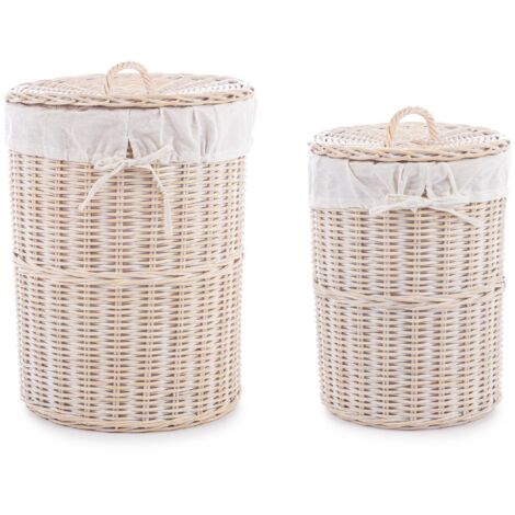 Set 2 Porta biancheria "Narra" struttura in rattan e tessuto interno in cotone -Bianco