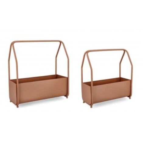 Set 2 Portafiore Keyra Rettangolare Marrone per uso interno ed esterno.