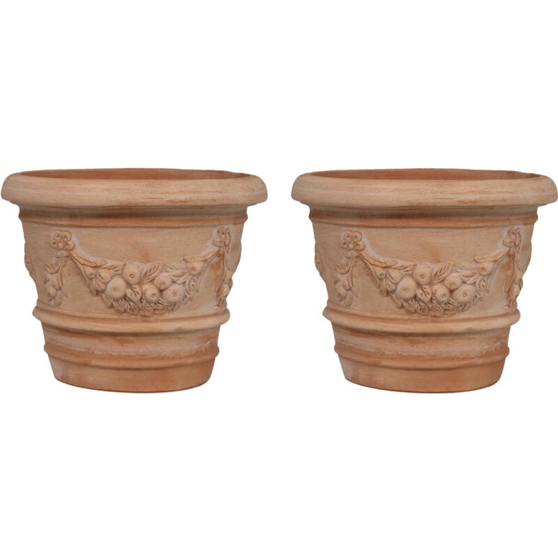 Set 2 Vase rond en terre cuite Vase d'extérieur 40X30 cm Jardinière de jardin Fabriqué à la main Made Italy Vase de balcon rond