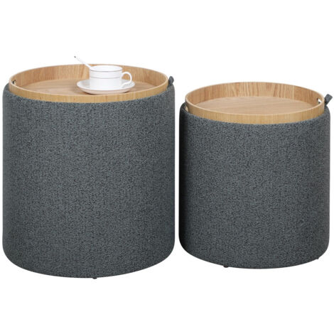 Set 2 Pouf con Contenitore in Poliestere Sasha Dark