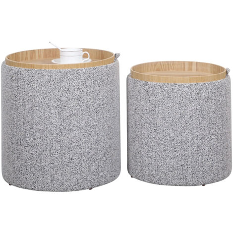 Set 2 Pouf con Contenitore in Poliestere Sasha Grigio Chiaro