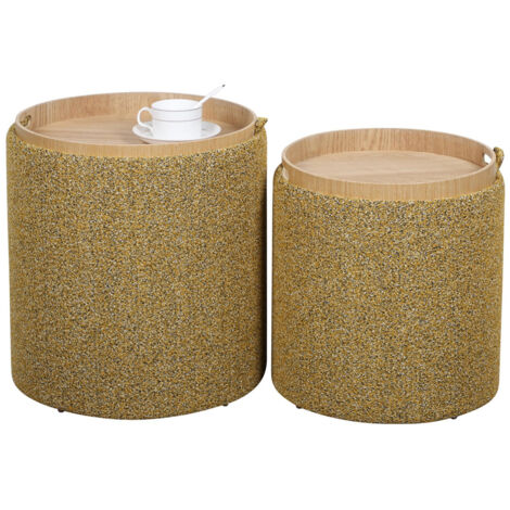 Set 2 Pouf con Contenitore  in Poliestere Sasha Senape