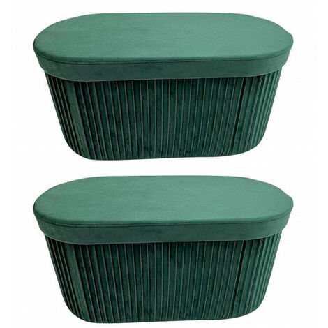 Set 2 Pouf Contenitore 76x38x38 cm Jocelyn in Velluto Verde