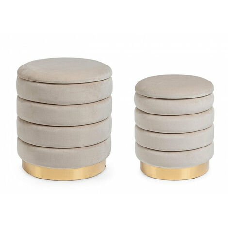 Set 2 Pouf Contenitore Darina Beige in Legno