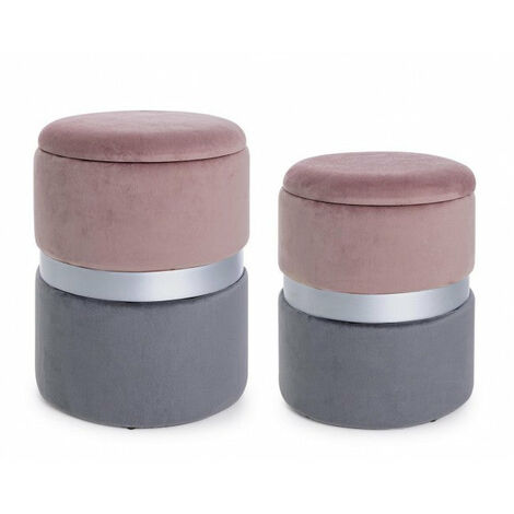 Set 2 Pouf Contenitore Polina Rosa-Grigio in Tessuto effetto Velluto