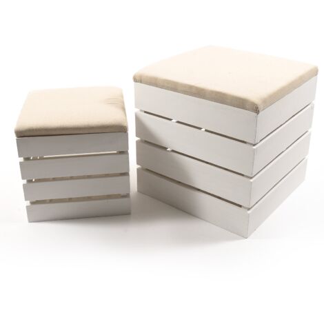 Set 2 Pouf rettangolari con seduta imbottita e struttura in legno arredamento moderno -30 x 30 x 30 cm / 40 x 40 x 40 cm / Nero