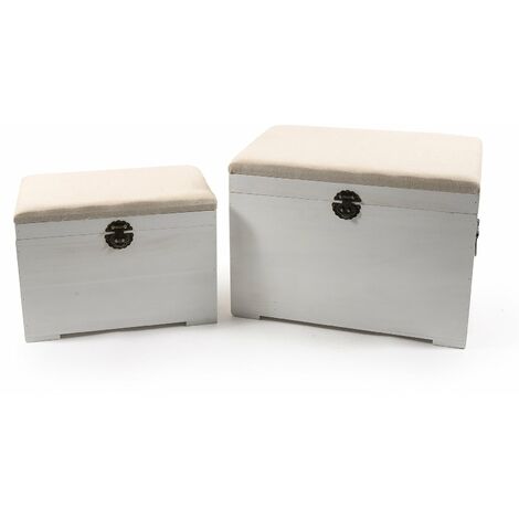 Set 2 Pouf rettangolari con seduta imbottita e struttura in legno arredamento moderno