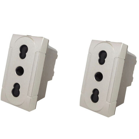 Set 2 Presa bipasso bivalente 10-16A compatibile living light international air prese modulo cassetta 503 silver