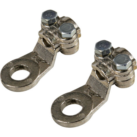 Set 2 pz capicorda di potenza in ottone nichelato, con fissaggio cavo a piastrina - Sezione 35 mm², foro 10 mm