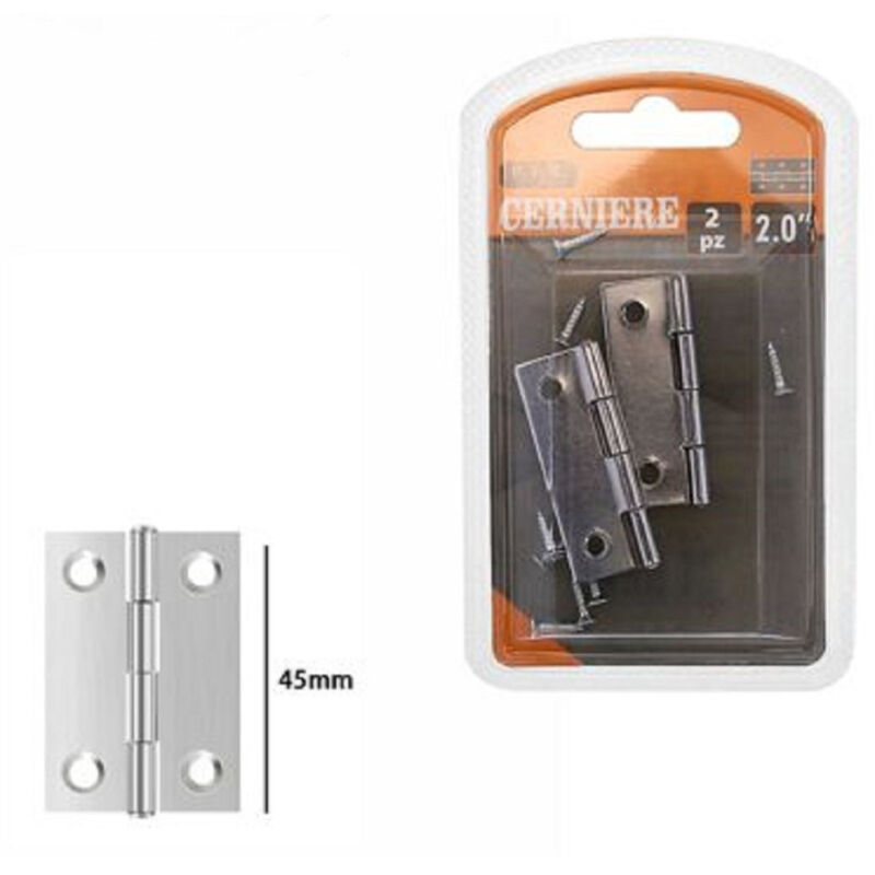 Image of Set 2 Pz Cerniere Per Porte Mobili Armadi Sportelli Ante 45 Mm argento Viti 69032 - - Trade Shop Traesio