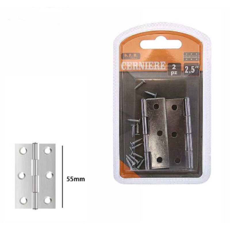 Image of Set 2 Pz Cerniere Per Porte Mobili Armadi Sportelli Ante 55 Mm argento Viti 69033 - - Trade Shop Traesio