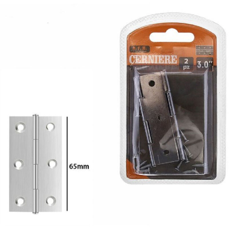 Image of Set 2 Pz Cerniere Per Porte Mobili Armadi Sportelli Ante 65 Mm argento Viti 69034 - - Trade Shop Traesio