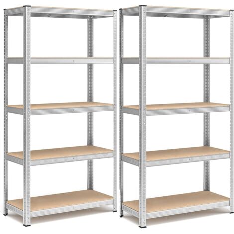 Set 2 Scaffali in Metallo 40x90x180 cm Scaffalatura a 5 Ripiani Regolabili MDF