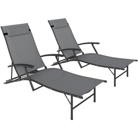 Set 2 Sdraio da Giardino Pieghevoli con Schienale Regolabile su 4 Livelli e Cuscino, Grigio