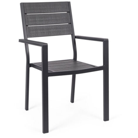 Set 2 Sedia in Acciaio e HDPE effetto legno venato anthracite