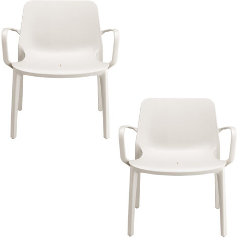 SET 2 Sedia poltrona Lounge GINEVRA S-CAB Interno ed Esterno con braccioli LINO Impilabile in Tecnopolimero Rinforzato con Fibra di Vetro Made in Italy