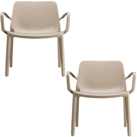 SET 2 Sedia poltrona Lounge GINEVRA S-CAB  Interno ed Esterno con braccioli tortora Impilabile in Tecnopolimero Rinforzato con Fibra di Vetro Made in Italy