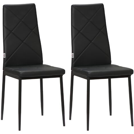 Set 2 Sedie 41x50x97 cm con Schienale Alto in Finta Pelle e Acciaio Nero
