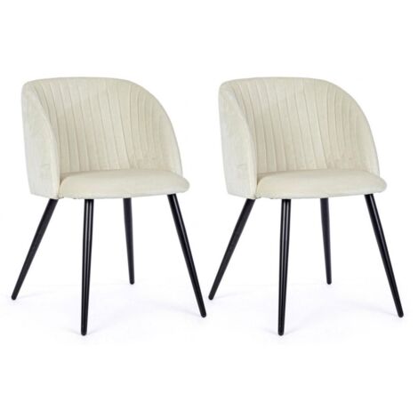 Set 2 Sedie 53x57x81,5 cm in Poliestere Effetto Velluto Bianco