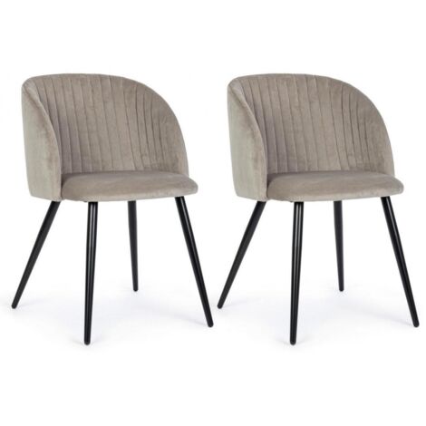 Set 2 Sedie 53x57x81,5 cm in Poliestere Effetto Velluto Tortora