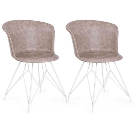 Set 2 Sedie 56x54x76 cm in Similpelle Bianco e Beige