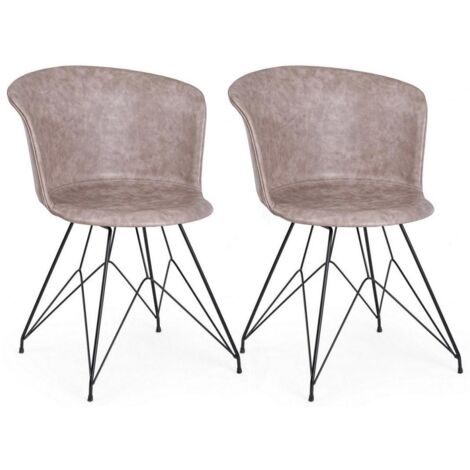 Set 2 Sedie 56x54x76 cm in Similpelle Nero e Beige