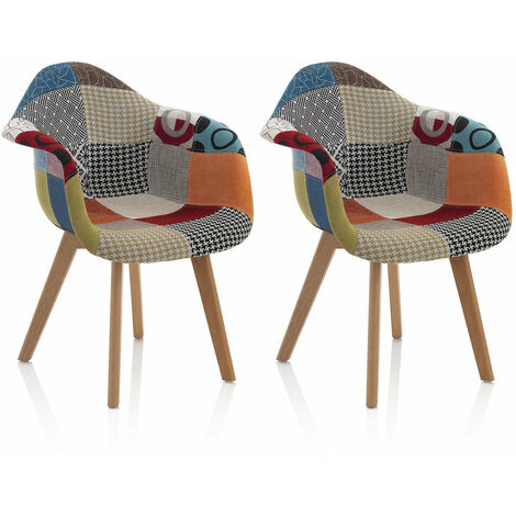 Set 2 Sedie 65x56x81,5 cm in Tessuto Patchwork