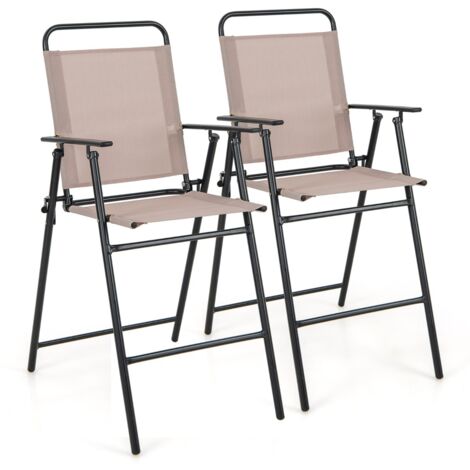 Set 2 sedie bar pieghevoli esterno Sedie pranzo tessuto traspirante telaio metallo Beige