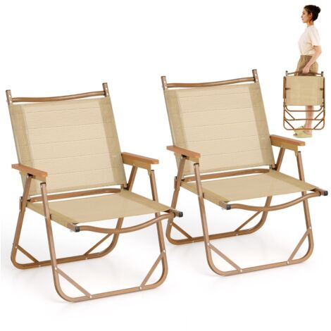 Set 2 sedie campeggio pieghevoli braccioli esterni Sedie spiaggia leggere telaio alluminio Beige