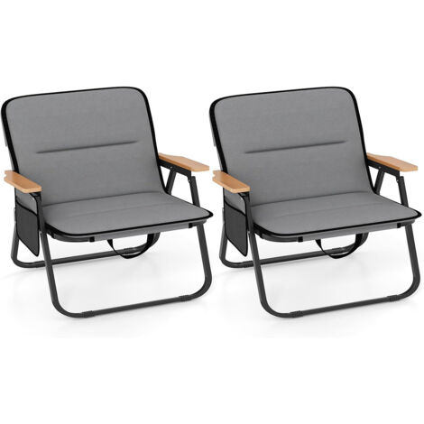 Set 2 sedie campeggio pieghevoli cuscino rimovibile Sedie portatili resistenti spazi esterno Grigio