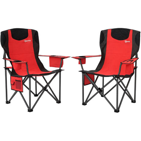 Set 2 Sedie da Campeggio Pieghevoli con Borsa Frigo, Portabicchieri e 2 Tasche, 94x62x100 cm, Rosso