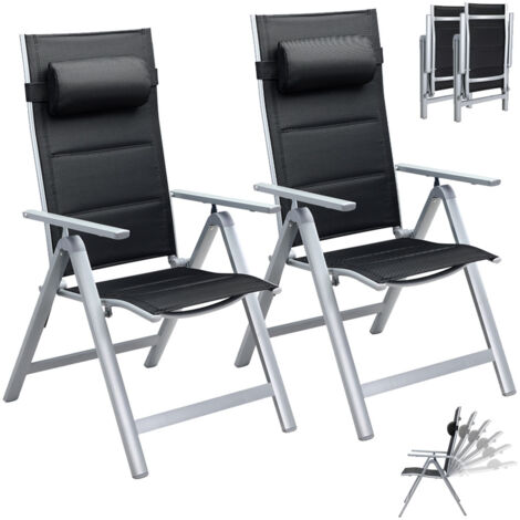 Set 2 Sedie da Giardino Alluminio Schienale Alto Extra imbottito Pieghevoli Nero