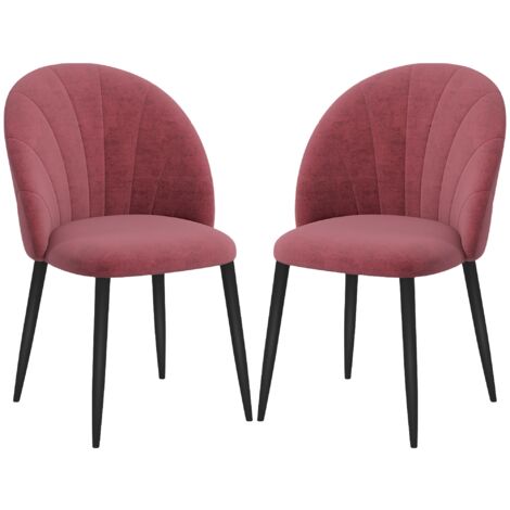 Set 2 Sedie da Pranzo in Velluto Imbottite 52x54x79 cm con Gambe in Metallo Rosso Antico