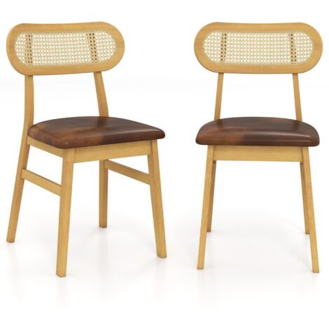 Set 2 Sedie da pranzo legno seduta imbottita rivestimento pelle sintetica stile metà secolo Marrone