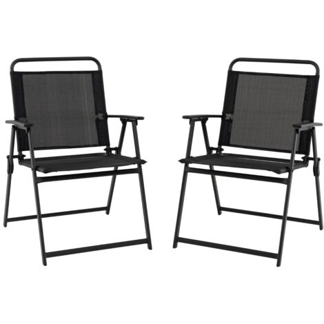 Set 2 sedie giardino pieghevoli telaio metallo Sedie spiaggia schienale braccioli Nero