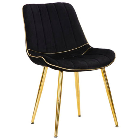 Set 2 Sedie Imbottite 51x59x79 cm in Poliestere Paris Nero e Oro