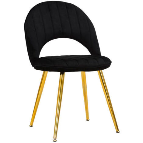 Set 2 Sedie Imbottite 52x48x78 cm in Tessuto Velluto Flex Nero e Oro