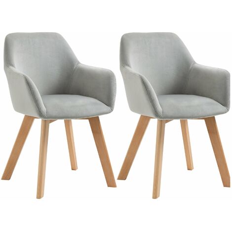 Set 2 Sedie Imbottite 54x57x80 cm in Velluto e Legno Grigio