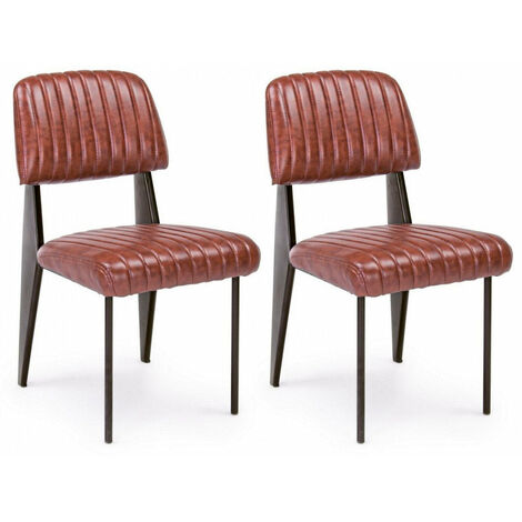 Set 2 Sedie Imbottite 60x59x81 cm Nelly in Ecopelle Arancio Scuro Vintage
