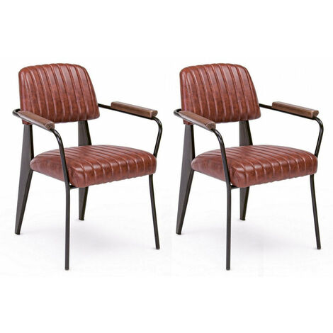 Set 2 Sedie Imbottite 60x63x81 cm Nelly in Ecopelle Arancio Scuro Vintage