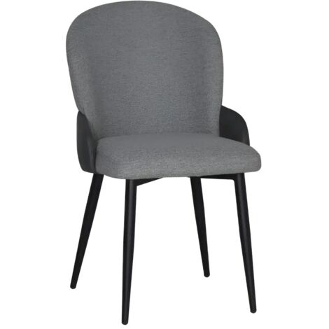 Set 2 Sedie Imbottite Tessuto Grigio e Antracite Gambe Metallo Nero