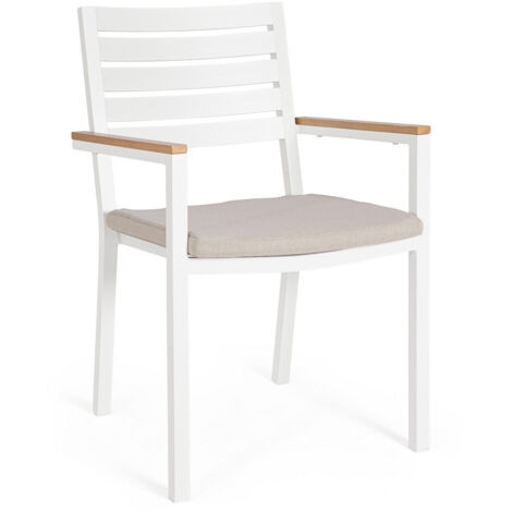 Set 2 Sedie in alluminio effetto legno e cuscino sfoderabile Bianco