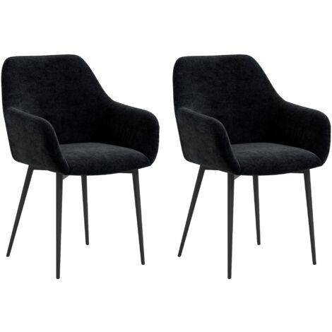 Set 2 Sedie Moderne con Braccioli 54x57x80 cm in Tessuto Effetto Velluto Nero