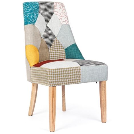 Set 2 Sedie Patchwork Tessuto Multicolore Moderno da Interno - CHRISTOPHER