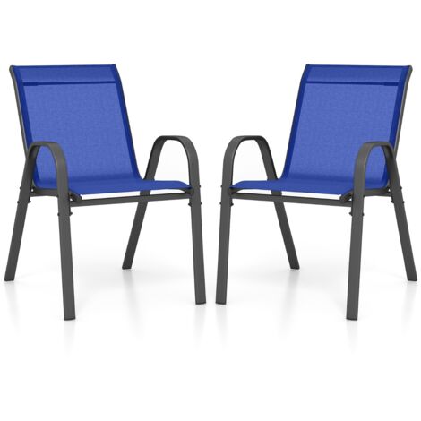 Set 2 sedie patio impilabili metallo braccioli Sedie pranzo tessuto traspirante Blu