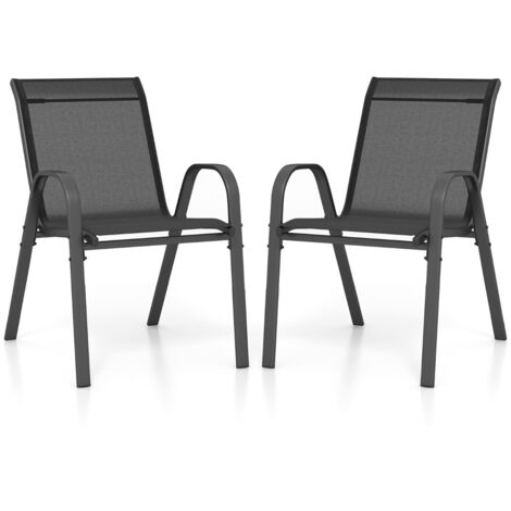 Set 2 sedie patio impilabili metallo braccioli Sedie pranzo tessuto traspirante Nero
