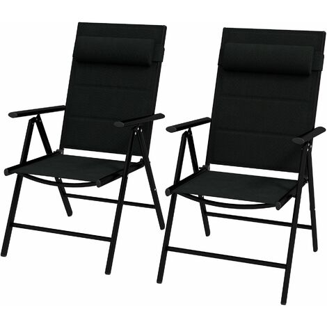 Set 2 Sedie Pieghevoli con Schienale Reclinabile e Poggiatesta 54x67x108 cm in Alluminio e Poliestere Nero